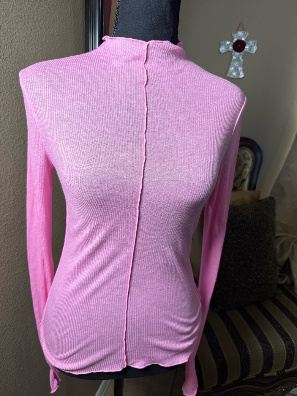 Zara Pink Ribbed Long-Sleeve Turtleneck Sweater